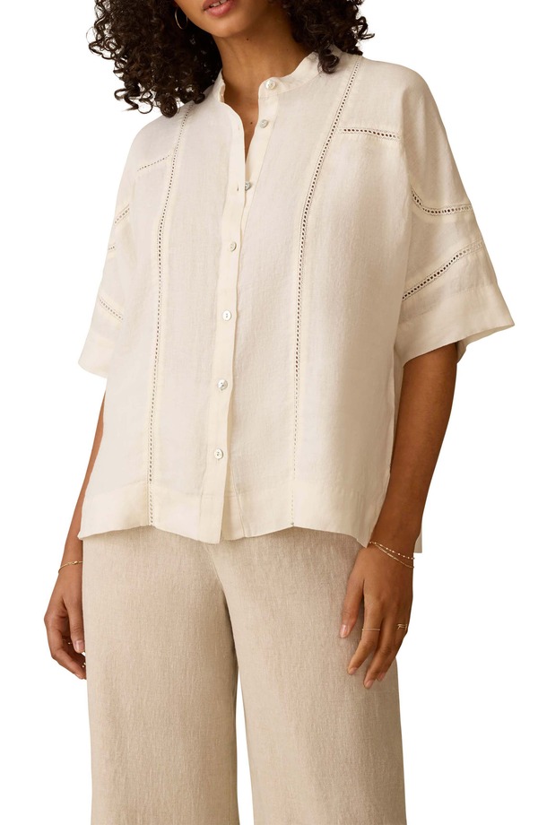 ファレティ レディース トップス シャツ リネン Faherty Luna Lattice Inset Linen Shirt White ホワイト｜ReVida 店 25,752円