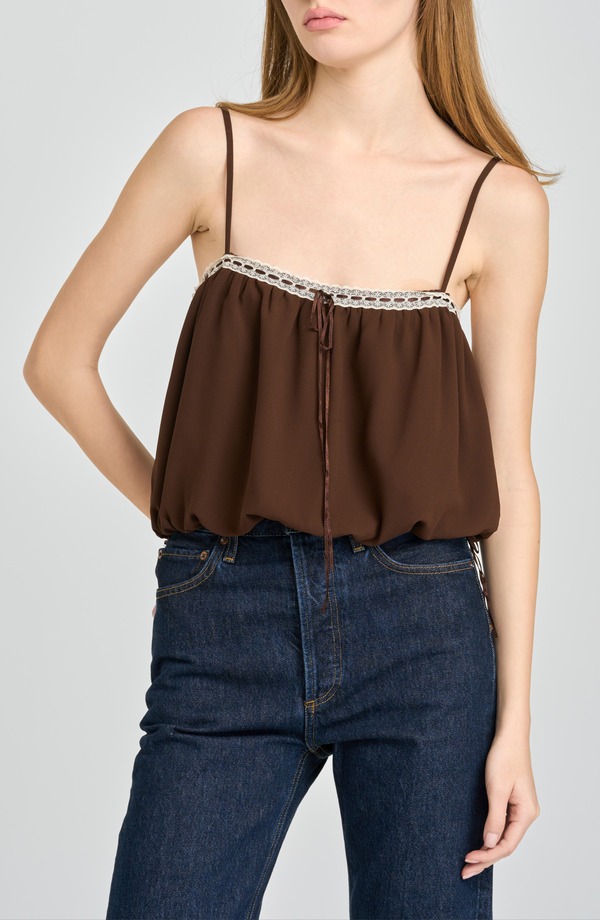 ワイフ レディース トップス シャツ WAYF Jasmine Bubble Hem Camisole Chocolate チョコレート｜ReVida 店