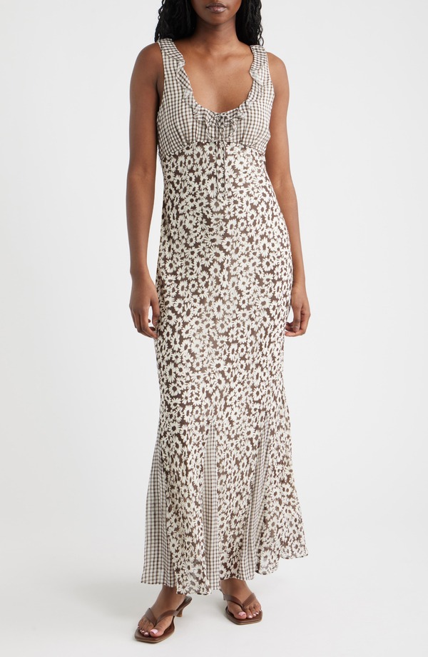 レイルズ レディース トップス ワンピース プリント マキシ Rails Dahlia Mixed Print Maxi Dress Espresso Daisy Ginghamix｜ReVida 店