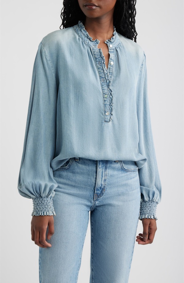 レイルズ レディース トップス プルオーバー フラウンス Rails Kimmy Ruffle Chambray Top Washed Blue 青色