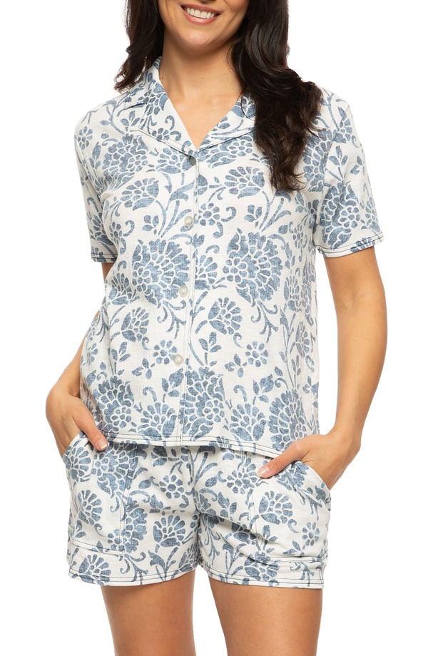 フェリナ レディース アンダーお召しもの ナイト爵お召しもの プルオーバー Felina Josephine Crinkled Jersey Short Pajamas Distressed Floral Print