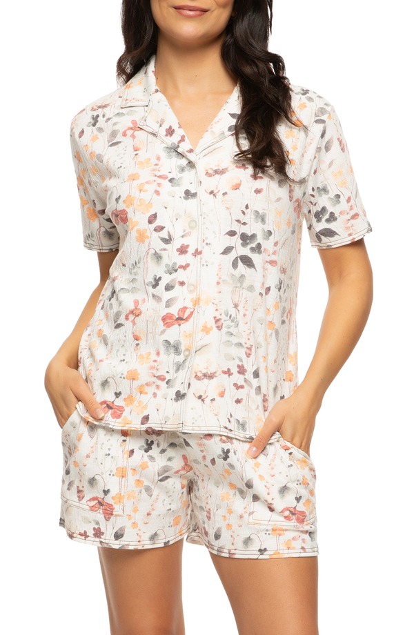 フェリナ レディース アンダーお召しもの ナイト爵お召しもの プルオーバー Felina Josephine Crinkled Jersey Short Pajamas Painterly Floral