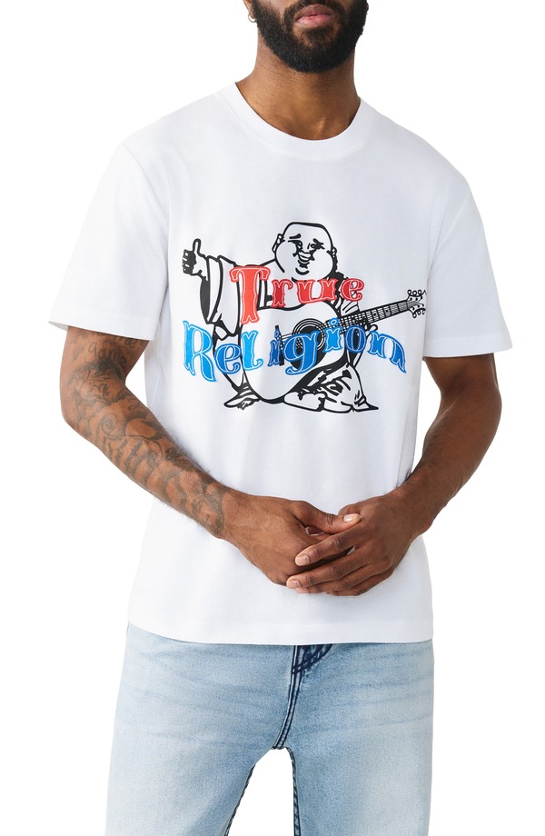 トゥルーレリジョン メンズ トップス プルオーバー 綿織物 グラフィック True Religion Original Buddha Heavyweight Cotton Graphic T-Shirt Optic White 白いこと