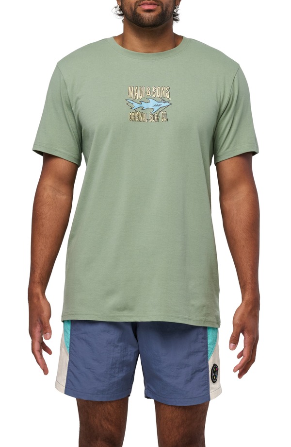 マウイアンドサン メンズ トップス Tシャツ グラフィック Maui & Sonshark Surf Graphic T-Shirt Sage セージ|ReVida 店