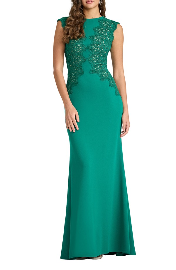 タダシショージ レディース トップス 衣裳 縮緬 刺しゅう Tadashi Shoji Embroideredetail Crepe Body-Con Gown Emerald エメラルド
