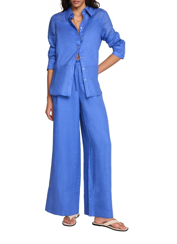ミルトンベルベット レディース ボトムス レギンス ワイドレッグ ズボン下 リネン MINT VELVET Linen Drawstring Wide Leg Trousers Blue 青碧