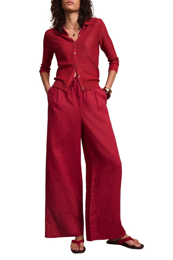 ミルトンベルベット レディース ボトムス レギンス ワイドレッグ ズボン下 リネン MINT VELVET Linen Drawstring Wide Leg Trousers Red 赤いこと