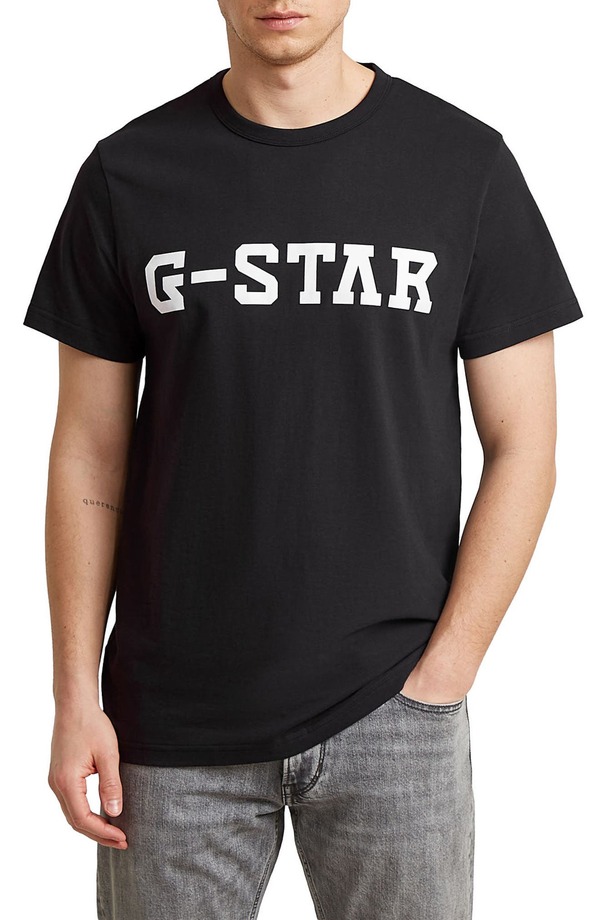 ジースター メンズ トップス Tシャツ コットン ロゴ グラフィック G-STAR Logorganicotton Graphic T-Shirt Black ブラック｜ReVida 店
