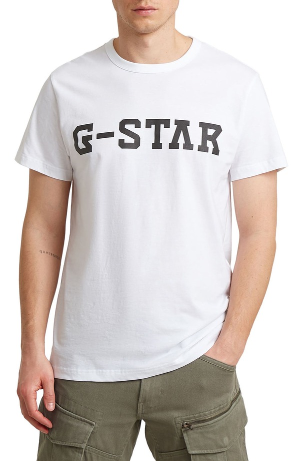 ジースター メンズ トップス Tシャツ コットン ロゴ グラフィック G-STAR Logorganicotton Graphic T-Shirt White ホワイト|ReVida 店