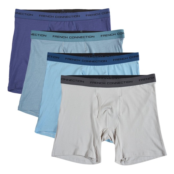 フレンチコネクション メンズ アンダー御召しもの ボクサーズボン下 綿織物 French Connection Assorted Organicotton Boxer Brief 4-Pack Blue 青碧