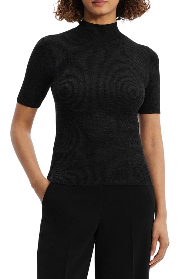 行動論理 レディース アウター パーカー・スウェット モックネック 羊毛 プルオーバー Theory Leenda Merino Wool Mock Neck Sweater Black - 001 黒いこと