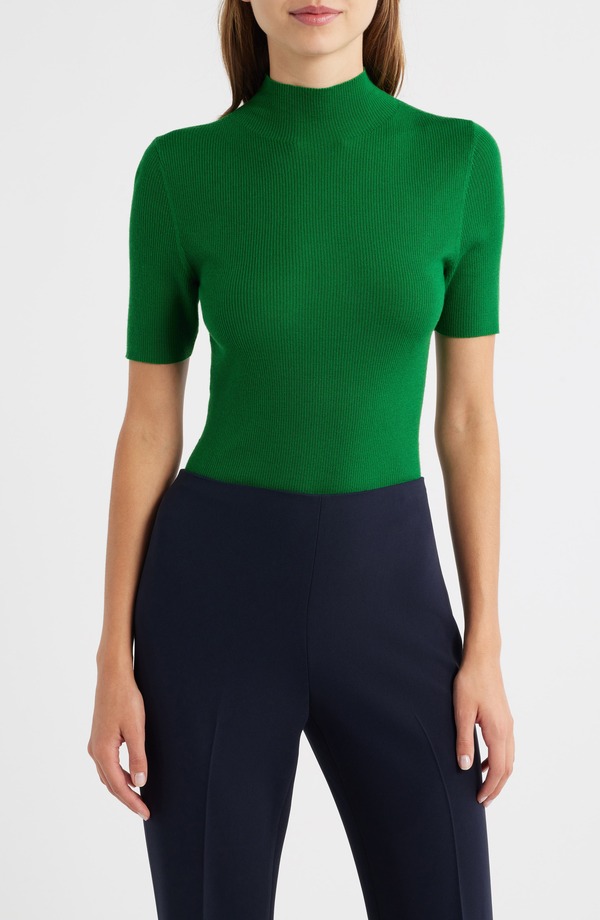 行動論理 レディース アウター パーカー・スウェット モックネック 羊毛 プルオーバー Theory Leenda Merino Wool Mock Neck Sweater Bright Leaf - Xqn