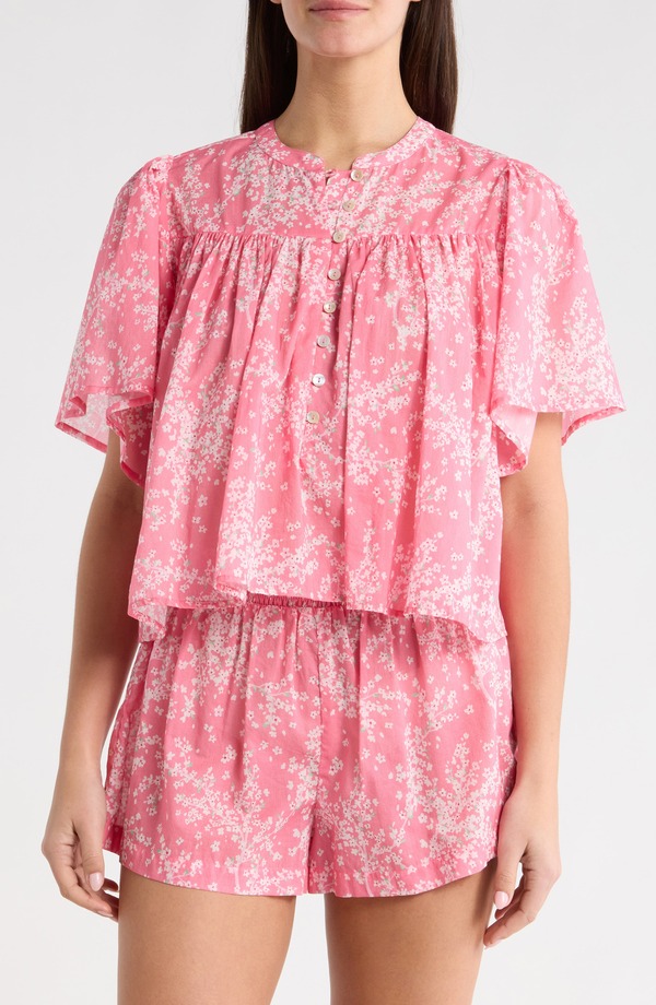 パピネール レディース アンダーお召しもの ナイト爵お召しもの プルオーバー 綿織物 Papinelle Cheri Blossom Cotton Sateen Short Pajamas Pink Lemonade サクラ色