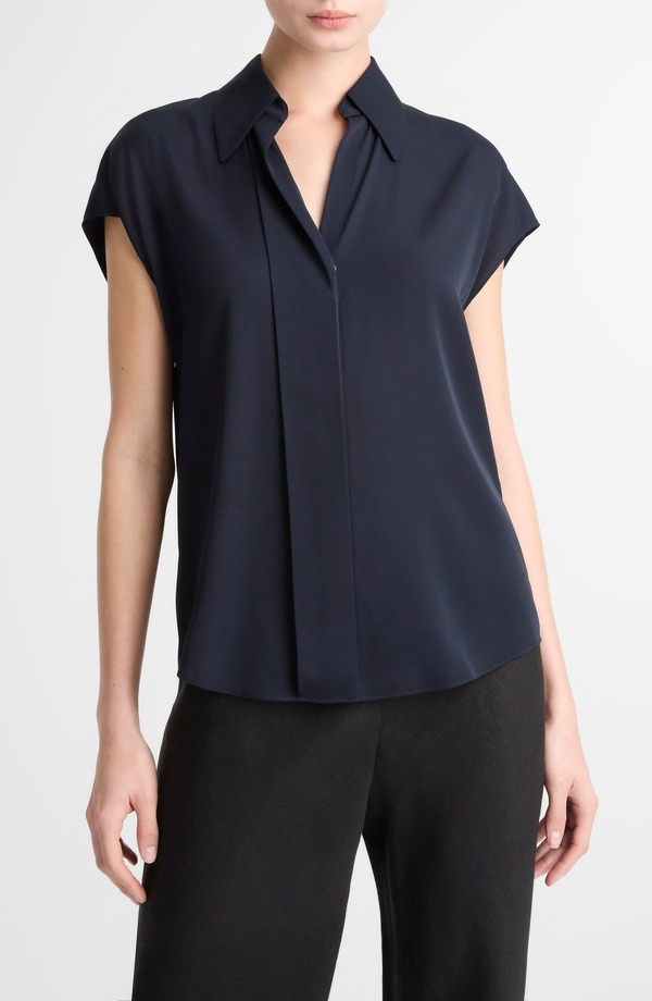 ヴィンス レディース トップス プルオーバー 地絹 旗がしら Vince Cap Sleeve Stretch Silk Button-Up Shirt Coastal