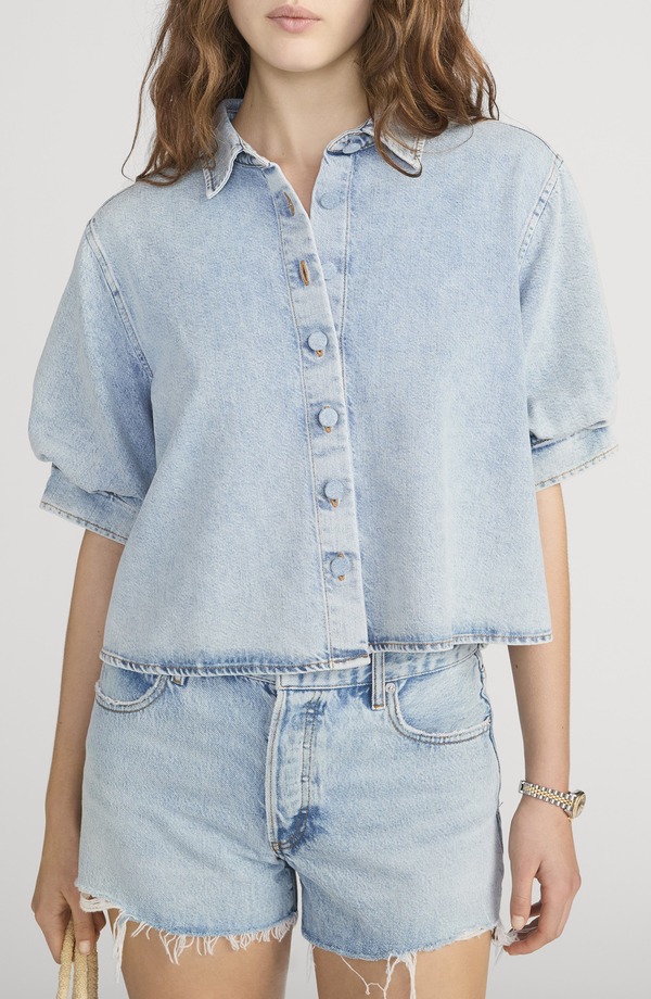 ひな形 レディース トップス プルオーバー ジーンズ FRAME The Billow Sleeve Denim Button-Up Shirt Puffin ジーンズ