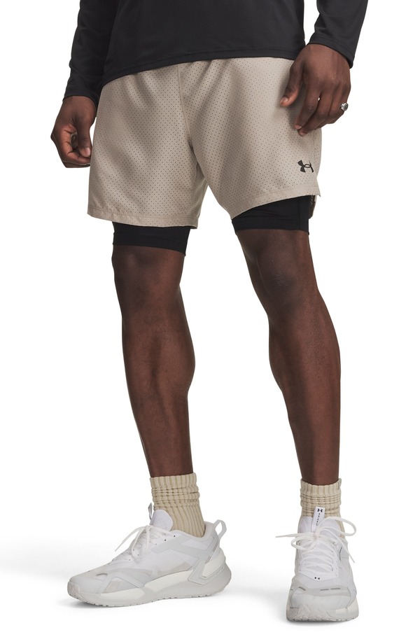 アンダーアーマー メンズ ボトムス 二分の一ズボン下・さる股引き 遊撃手ズボン下 Under Armour Vanish 2.0 2-インチ-1 Shorts Timberwolf Taupe トープ