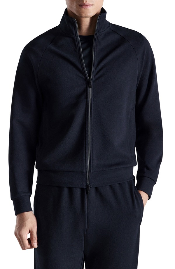 マンゴ メンズ アウター パーカー・スウェット レギュラー填まる プルオーバー MANGO Regular Fitechnical Zip Sweatshirt Navy 米国海軍