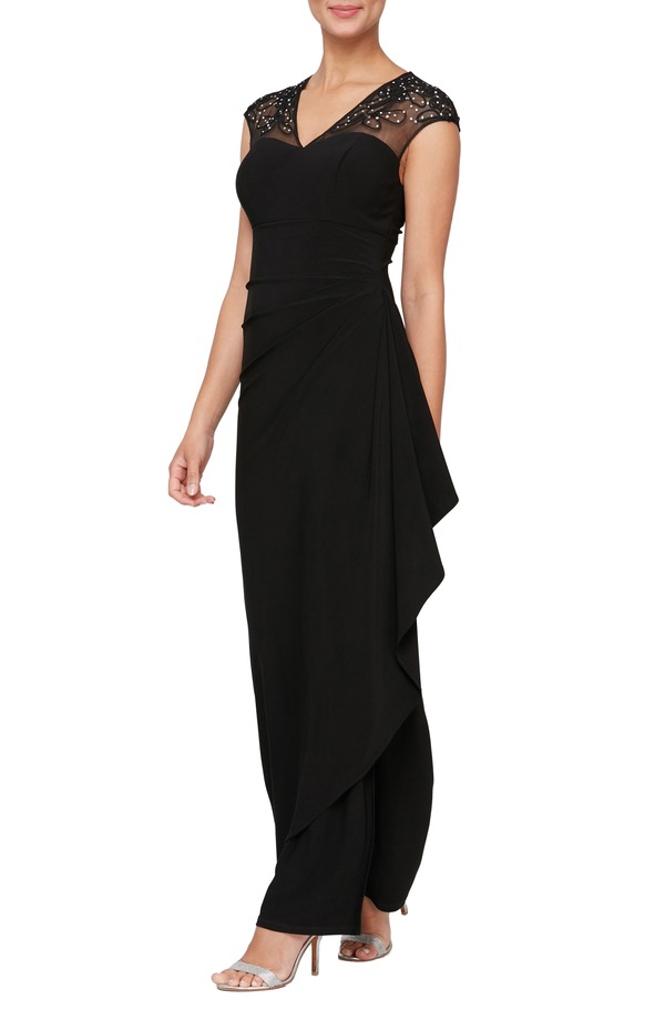 アレックスイブニングス レディース トップス ワンピース エンパイア Alex Evenings Empire Waist Gown Black ブラック｜ReVida 店