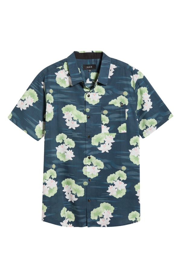 置き目アク メンズ トップス プルオーバー お花柄 お花 Roark Journey Floral Short Sleeve Button-Up Shirt Navy Flora 米国海軍 カジュアルシャツ-メンズファッション