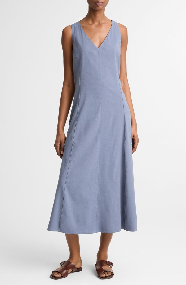 ヴィンス レディース ボトムス カジュアルパンツ マキシワンピース ノースリーブ リネン マキシ Vince Tie Back Sleeveless Linen Blend Maxi Dress Azul|ReVida 店