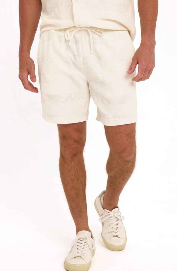 スレッズ・フォー・ソート メンズ ボトムス ハーフパンツ・ショーツ パイル ショートパンツ Threads 4 Thought Wayne Stripe Jacquard Terry Cloth Drawstring Shorts White ホワイト|ReVida 店