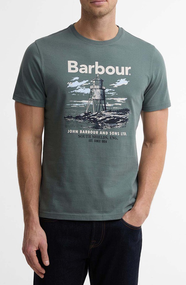 バブアー メンズ トップス ティーシャツ 綿織物 グラフィック Barbour Harbourside Cotton Graphic T-Shirt Vintage Teal ティール