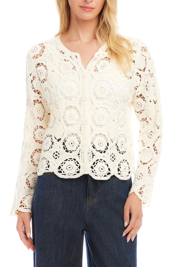 カレンケーン レディース アウター 上衣・上衣 Karen Kane Open Stitch Jacket Cream 皮膚軟化剤