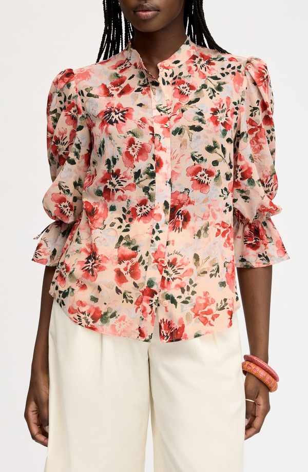 サムエデルマン レディース トップス シャツ フラワー柄 プリント フラワー Sam Edelman Floral Print Puff Sleeve Shirt Almond Watercolor Floral｜ReVida 店