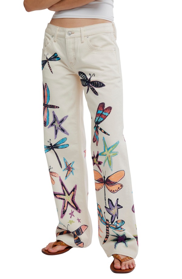 フリーピープル レディース ボトムス ジーンズズボン下 刷り上げる デニム Free People Tennessee Trompe L\u0027Oeil Print Jeans Dragonfly