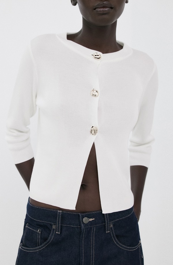 マンゴ レディース アウター パーカー・スウェット カーディガン MANGO Front Button Cardigan Ecru エクリュ｜ReVida 店