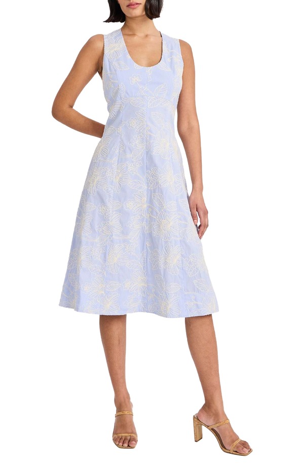 マギー英国の首都 レディース トップス 衣装 MIDI ノースリーブ 綿織物 Maggy London Sleeveless Cotton Blend Midi Dress Blue/ Ivory 象牙色