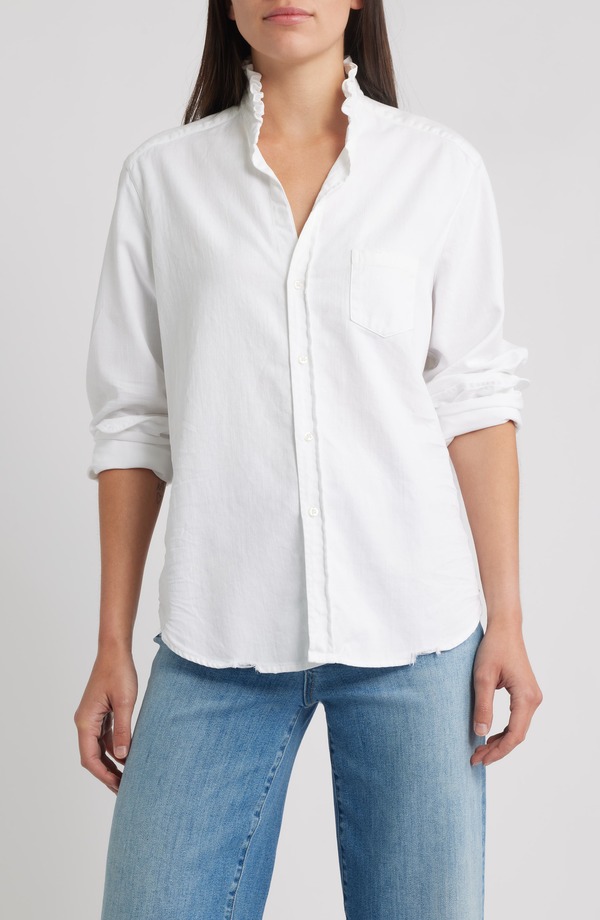 フランク ＆ アイリーン レディース トップス シャツ フリル Frank & Eileen Ruffle Collarelaxed Button Up Shirt White ホワイト｜ReVida 店