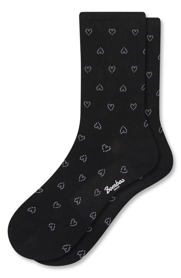 ボン二階建てバス レディース アンダーお召しもの ソックス Bombas Valentines Heart Crew Socks Black Heart 黒いこと