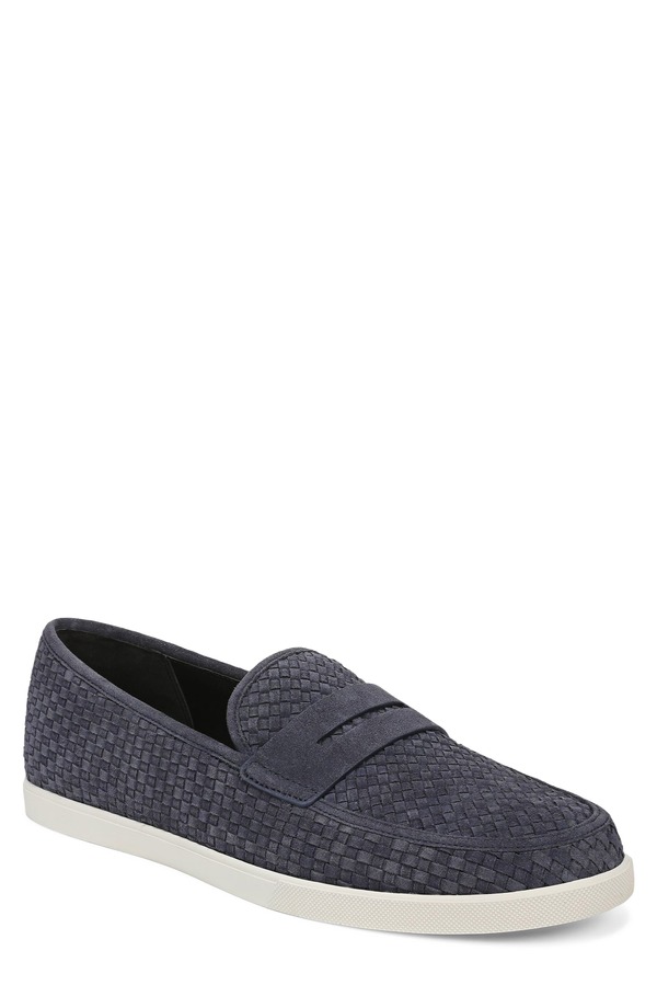 ヴィンス メンズ シューズ スリッポン・ローファー スエードクロス Vince Santino Woven Suede Penny Loafer Blue Ink 青碧