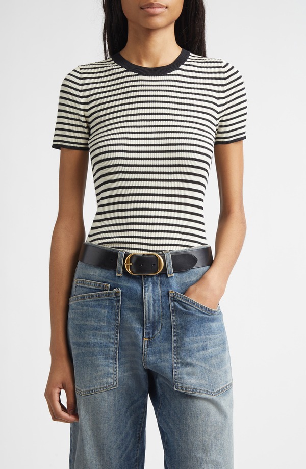 ニリロータン レディース アウター パーカー・スウェット ティーシャツ 絹地 Nili Lotan Hettie Stripe Silk Sweater Black/ Ivory Stripe 象牙色