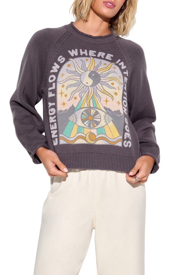 スピリチュアルギャングスタ レディース アウター パーカー・スウェット スウェーター 綿織物 Spiritual Gangster Energy Flow Seek Cotton \u0026 Cashmere Sweater Vintage Black 黒いこと