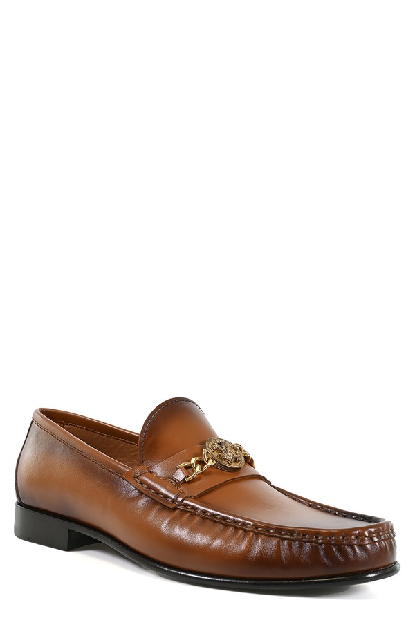 ロベルトカヴァリ メンズ シューズ 置き目毛皮 Roberto Cavalli Burnished Bit Loafer Light Brown 赤銅色