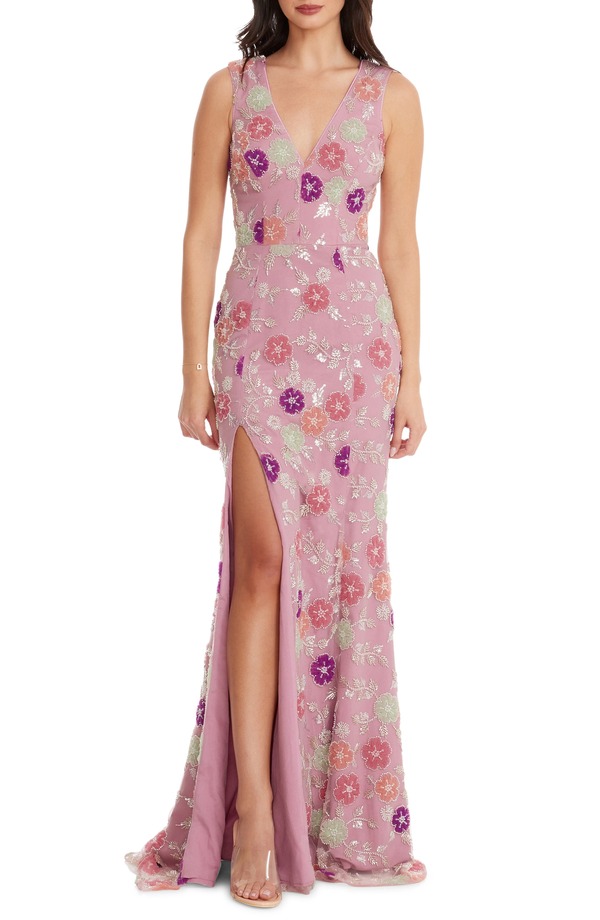 ドレスザポプレーション レディース トップス 衣裳 御花柄 御花 Dress the Population Sandra Floral Beaded Trumpet Gown Orchid Multi マルチ色つや