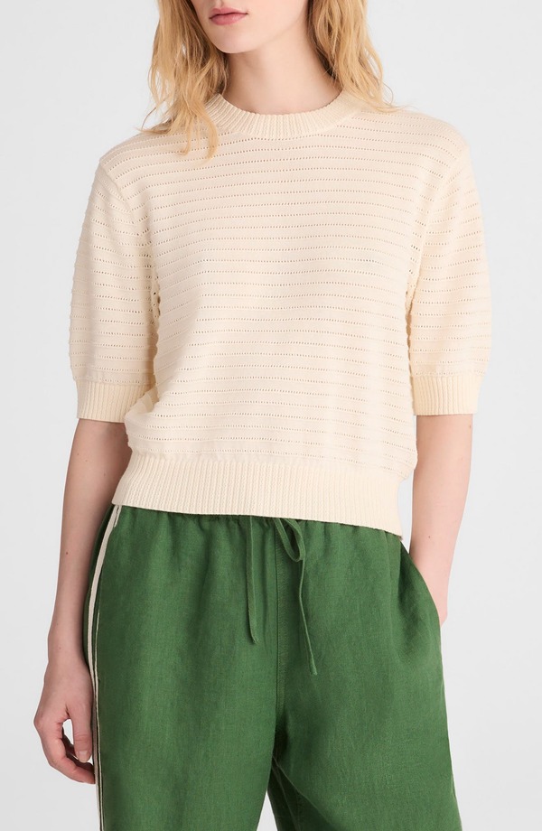 メイドウェル レディース アウター パーカー・スウェット クルーネック セーター コットン Madewell Textural Stitch Crewneck Cotton Sweater Vintage Ivory アイボリー|ReVida 店