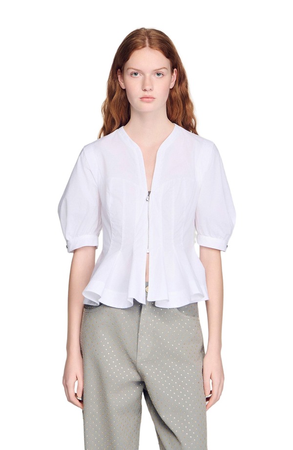 真砂ロ レディース トップス プルオーバー SANDRO Zipped peplum shirt White 白いこと