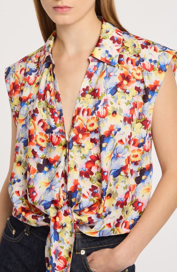サンク セプト レディース トップス シャツ Cinq Sept Wildflower Bunch Tie Front Crop Button-Up Shirt Gardenia Multi マルチカラー|ReVida 店