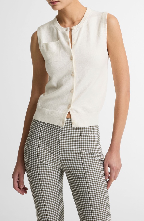 ヴィンス レディース アウター パーカー・スウェット より良い プルオーバー Vince Button Front Sweater Vest Off White 象牙色
