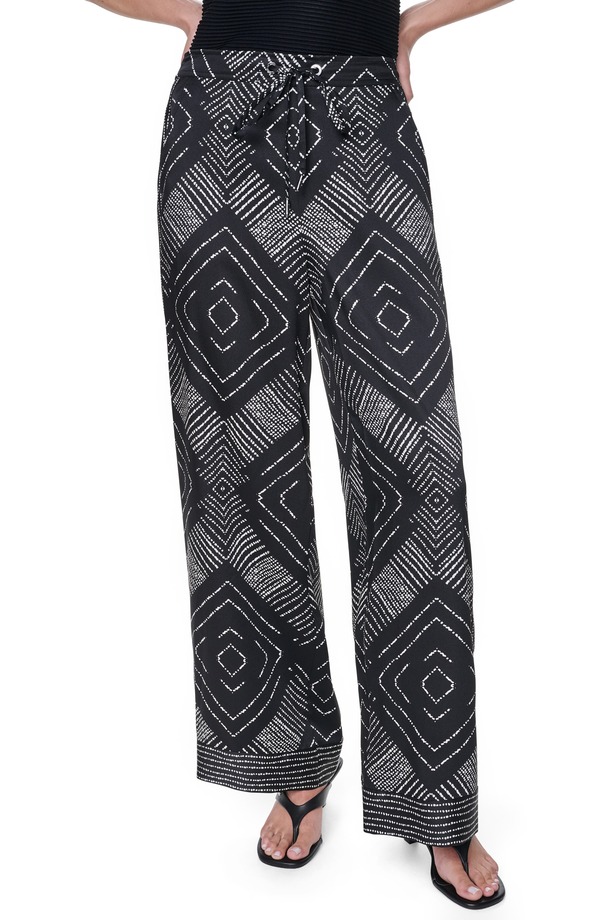 ダナ キャラン ニューヨーク州 レディース ボトムス レギンス ワイドレッグ 刷り上げる ズボン下 DKNY Scarf Print Wide Leg Pants Geo Diamond Pointelle