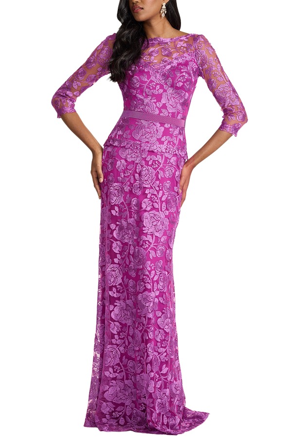 タダシショージ レディース トップス 衣裳 Tadashi Shoji Embellished Illusion Gown Magenta マゼンタ