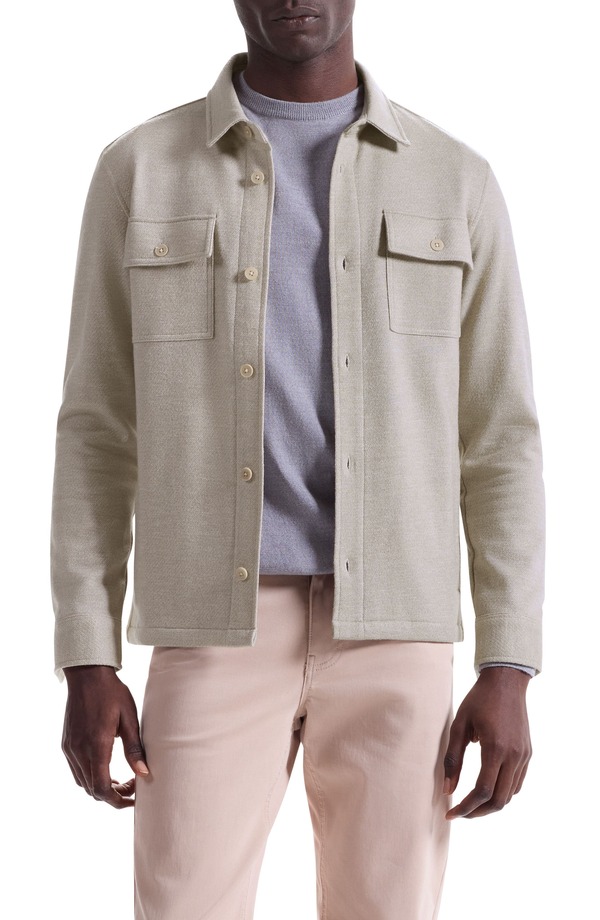 ブガッチ メンズ アウター ジャケット・ブルゾン ウール シャツ コットン ニット Bugatchi Slub Knit Wool & Cotton Button-Up Shirt Jacket Cobblestone