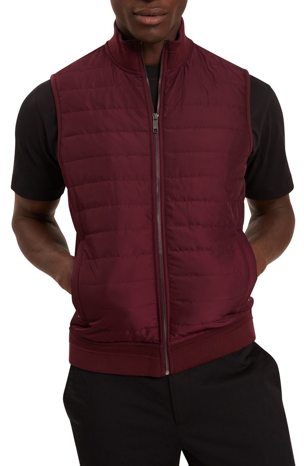 テッドベーカー メンズ アウター ジャケット・ブルゾン ベスト Ted Baker Pafavor Quilt Front Piqu Vest Maroon マルーン