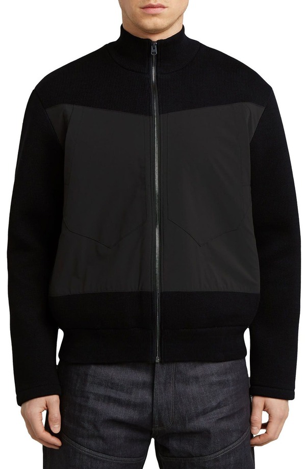 ジースター メンズ アウター 上衣・上衣 綿織物 G-STAR Mixed Media Organicotton Zip-Up Bomber Jacket Dark Black 黒いこと