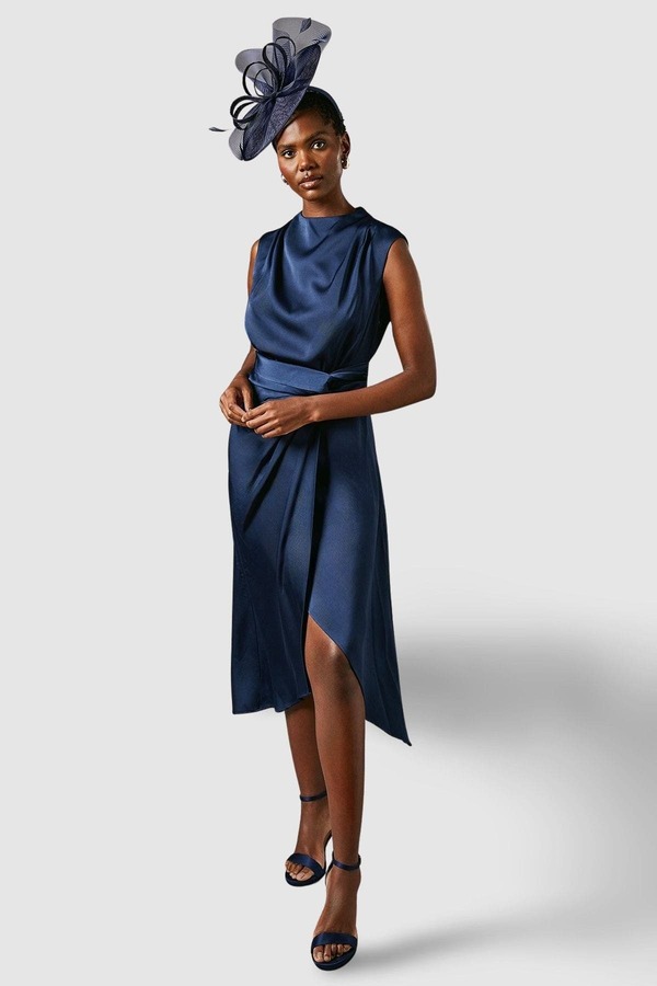 コースト レディース トップス ワンピース ミディ サテン Coast Satin Twist Waist Midi Dress Navy ネイビー|ReVida 店