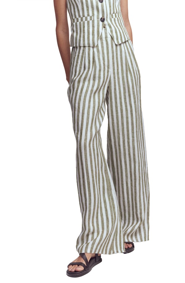ボーデン レディース ボトムス レギンス ワイドレッグ ズボン下 リネン Boden Kensington Linen Wide Leg Pants Green \u0026 White Stripe 白いこと
