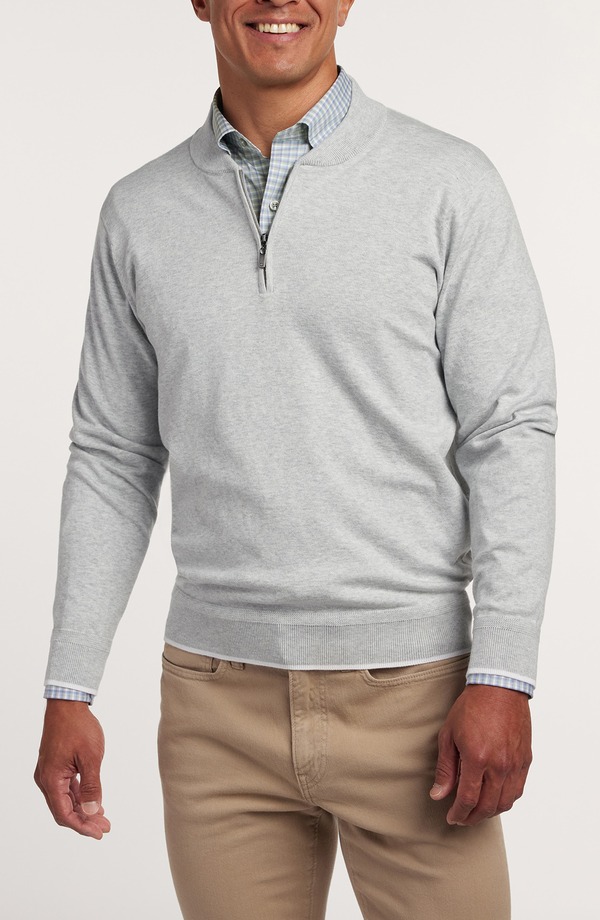 デイビッドドナヒュー メンズ アウター パーカー・スウェット ハーフジップ セーター シルク コットン Davidonahue Skipper Cotton & Silk Blend Quarter Zip Sweater Heather Grey グレー|ReVida 店